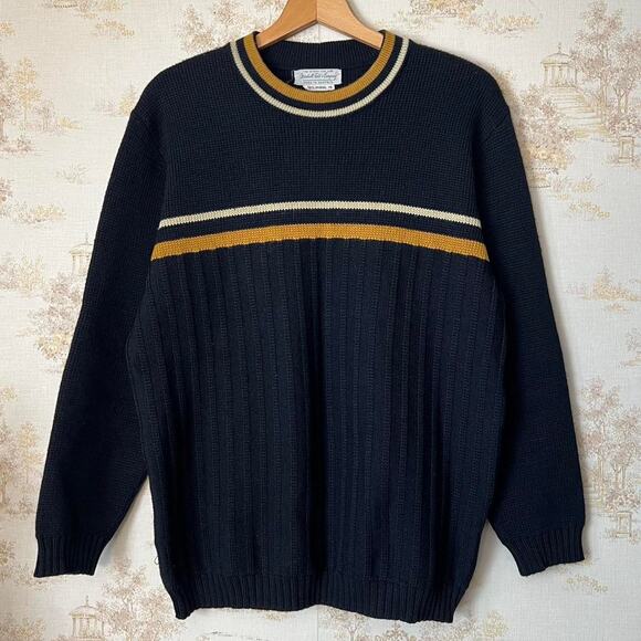 60s Marshall Field & Co Black Gold Crewneck Wool Sweater Size M - Picture 2 of 7